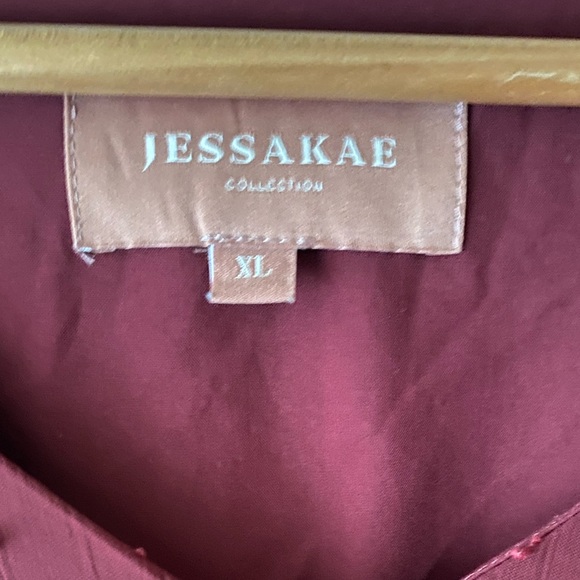 JESSAKAE Highbury Burgundy Swiss Dot Chiffon V-Neck Puff Sleeve Midi Dress XL - Picture 4 of 10